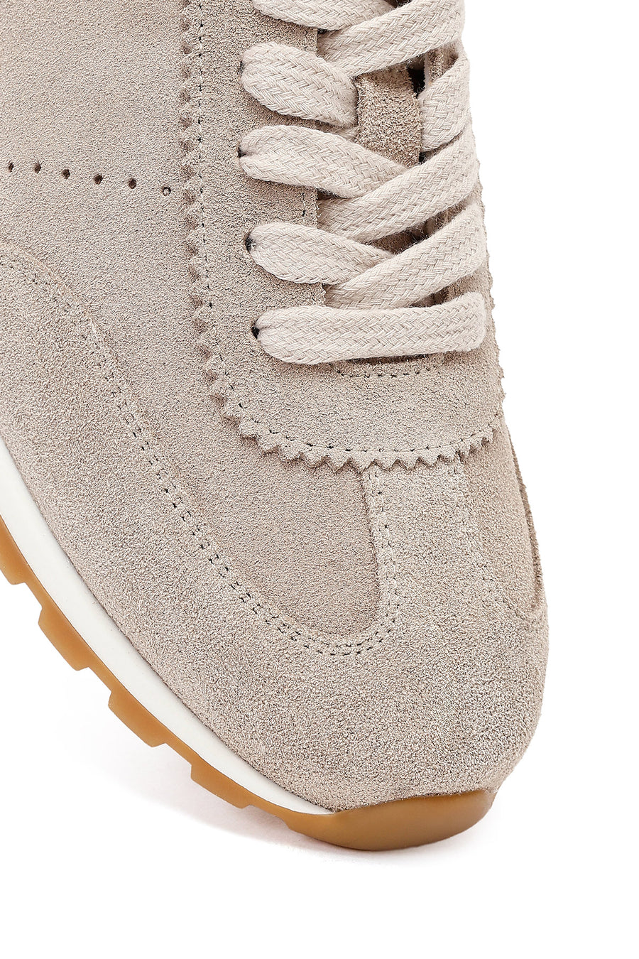 Women's Beige Lace-Up Suede Leather Sneaker