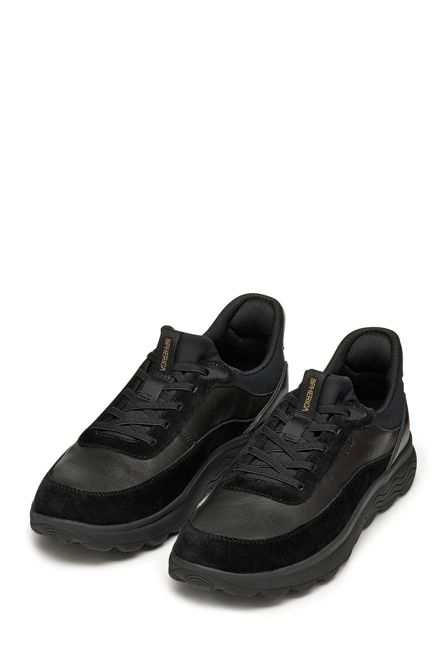 Geox Men Black U Spherica Plus A - Nappa+Suede Lace-Up Thick-Soled Suede Sneaker