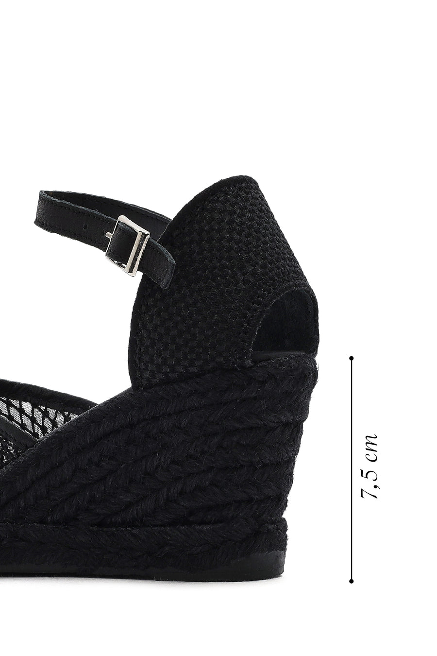 Women's Black Ankle Buckle Wedge Heel Espadrille Sandals