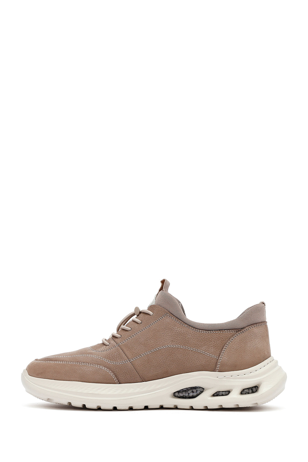Erkek Vizon Bağcıklı Nubuk Deri Sneaker