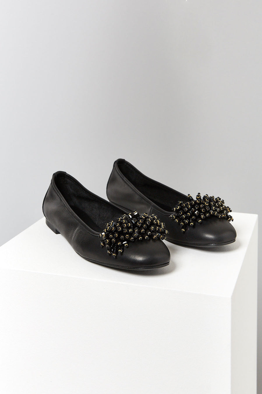 Women's Leather Ballerinas with Bead Detail