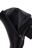 Woman Black Zip Closure Short Thick-Heeled Leather Cowboy Boots | Derimod