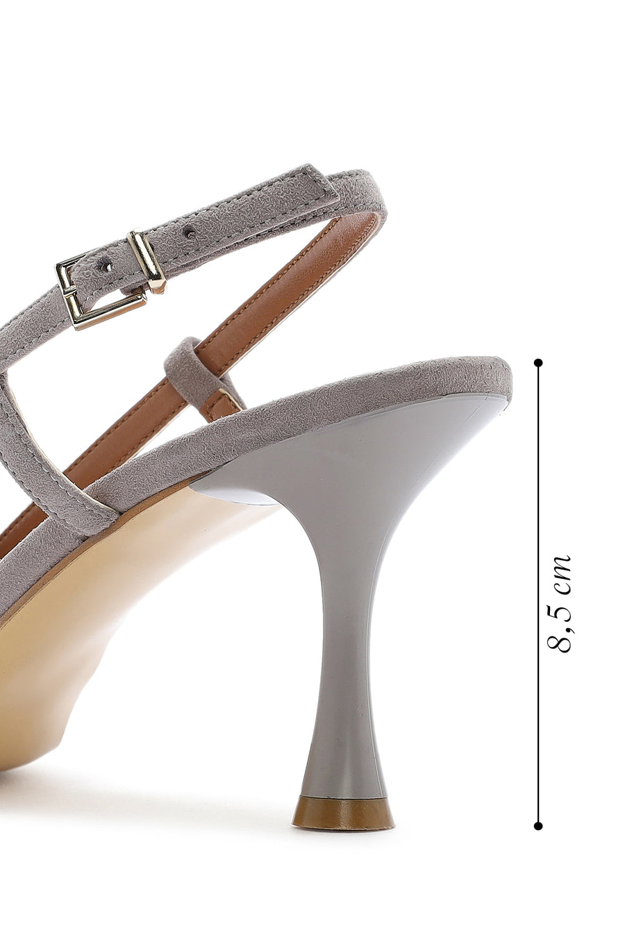 Women's Grey Slingback Suede Leather Thin Heeled Shoes