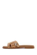 Women's Camel Studded Suede Slippers | Derimod