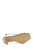 Women's Gold Ankle Buckle Thin Heel Metallic Leather Sandals | Derimod