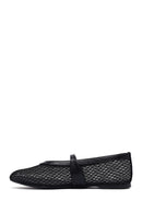 Woman Black Netted Buckled Ballerinas | Derimod