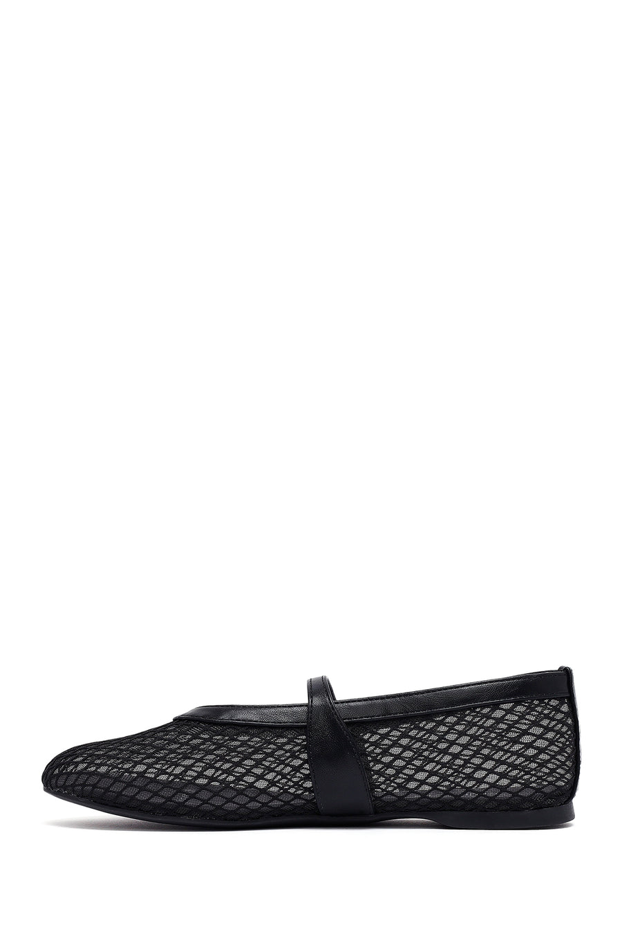 Woman Black Netted Buckled Ballerinas