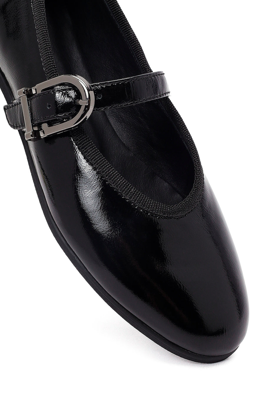 Woman Black Buckled Patent Leather Leather Babet