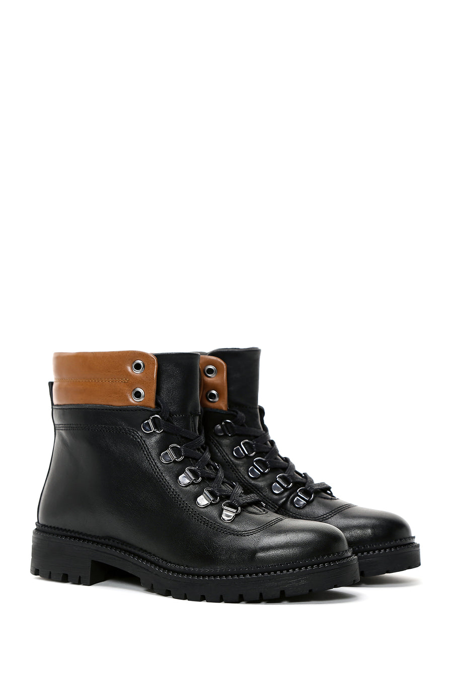 Women's Black Leather Lace-up Boots