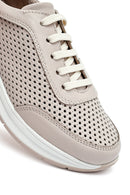 Women's Cream Lace-Up Thick-Sole Leather Sneakers | Derimod