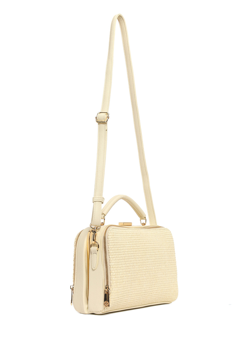 Women's Cream Long Strap Straw Handle Bag