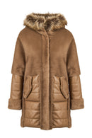 Virginia Women's Brown Hooded Long Teddy Coat | Derimod