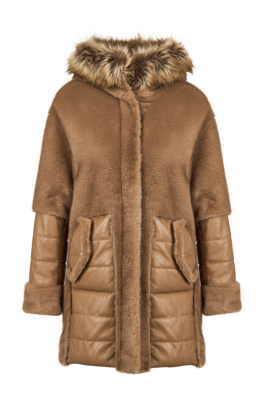 Virginia Women's Brown Hooded Long Teddy Coat 25WGP5131FF | Derimod