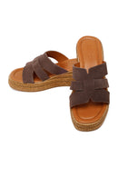 Woman Mink Wedge-Heel Suede Leather Slippers | Derimod