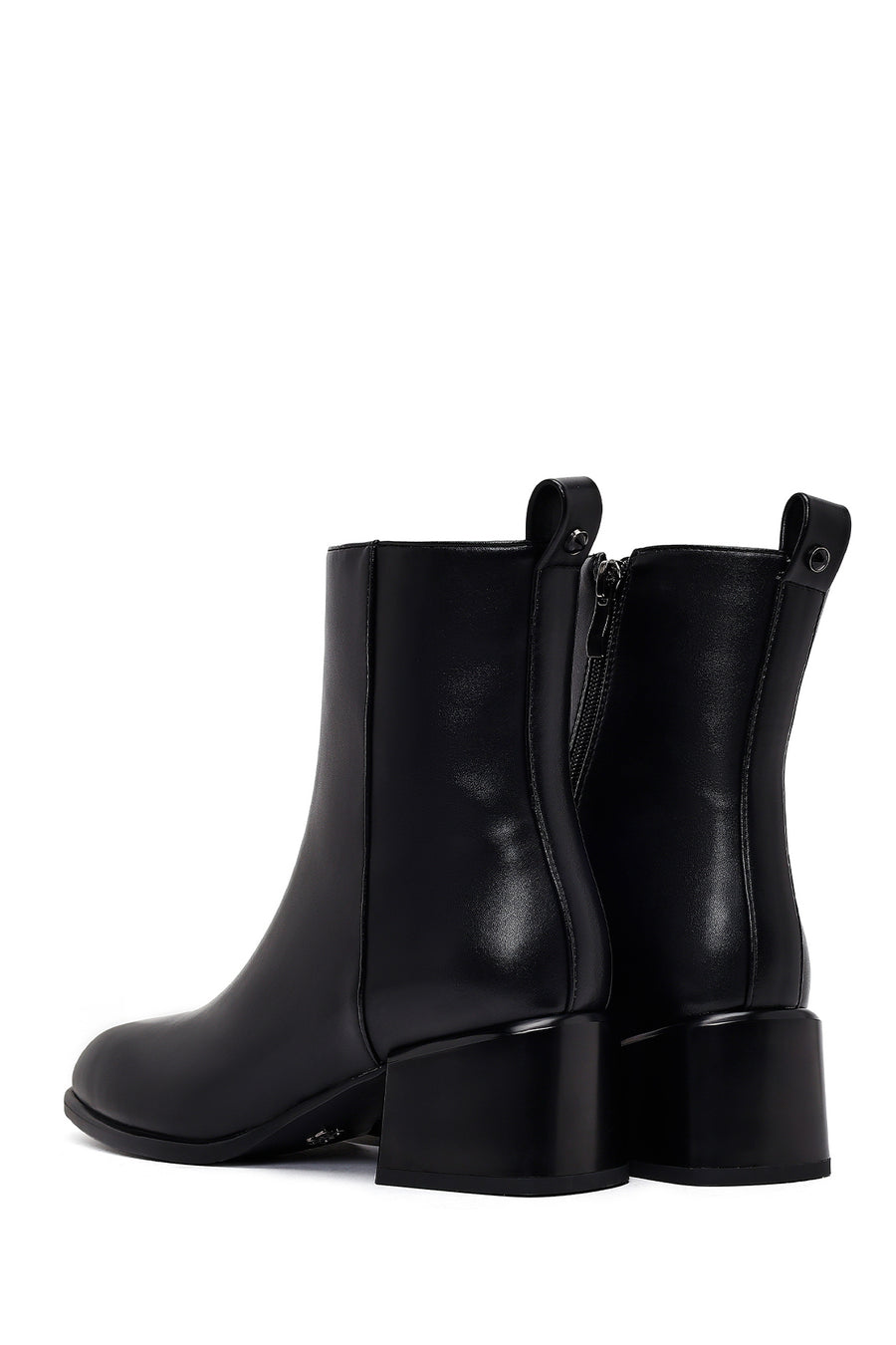 Women's Black Zippered Low Heel Boots