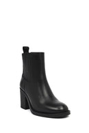Women's Black Zippered Thick Heeled Leather Boots | Derimod