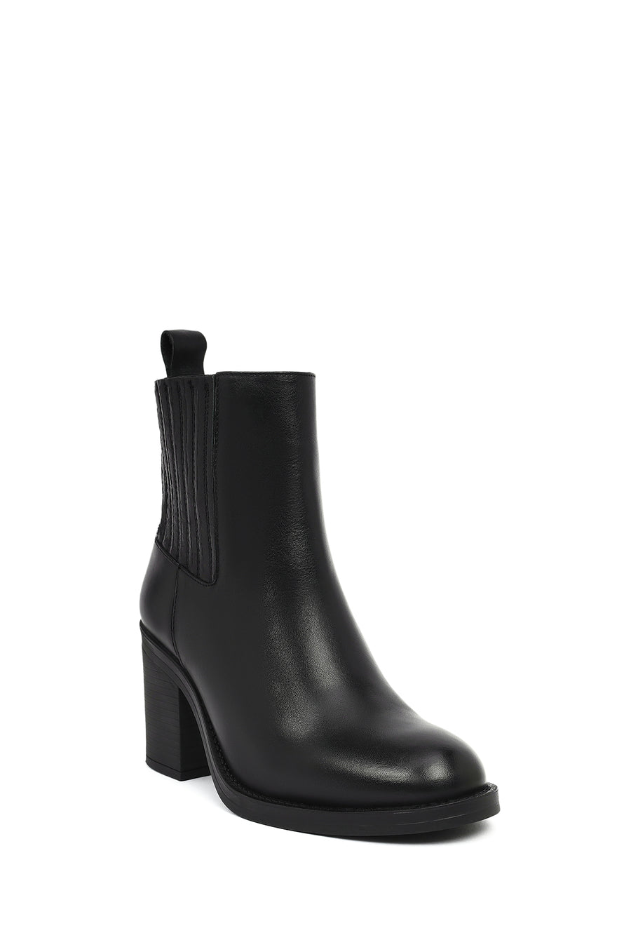 Women's Black Zippered Thick Heeled Leather Boots