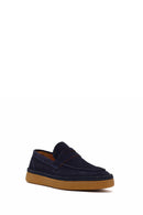Men's Navy Blue Suede Leather Loafer | Derimod