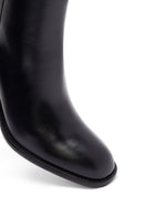 Woman Black Zippered Chunky Heels Leather Boat | Derimod