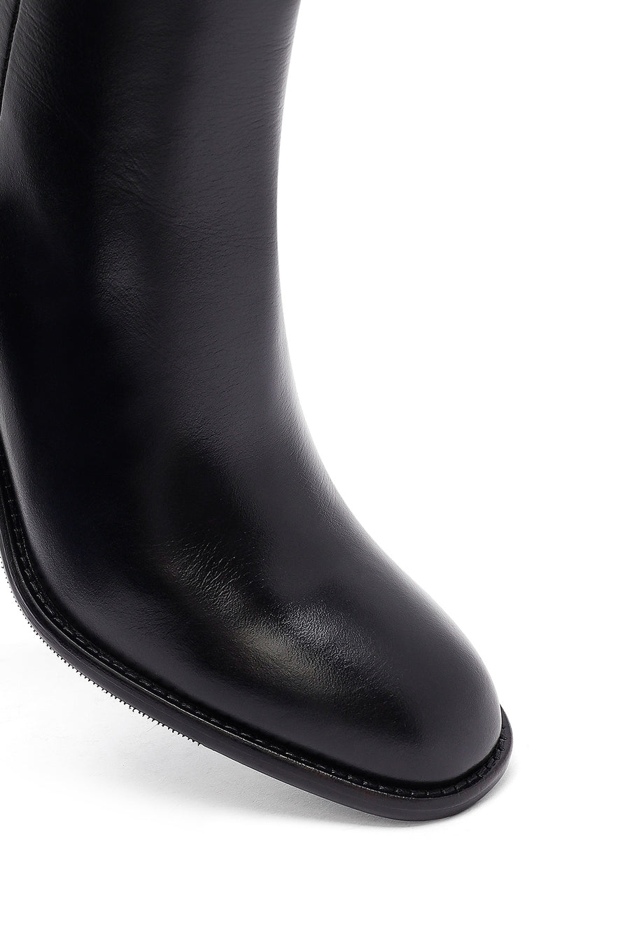 Woman Black Zippered Chunky Heels Leather Boat
