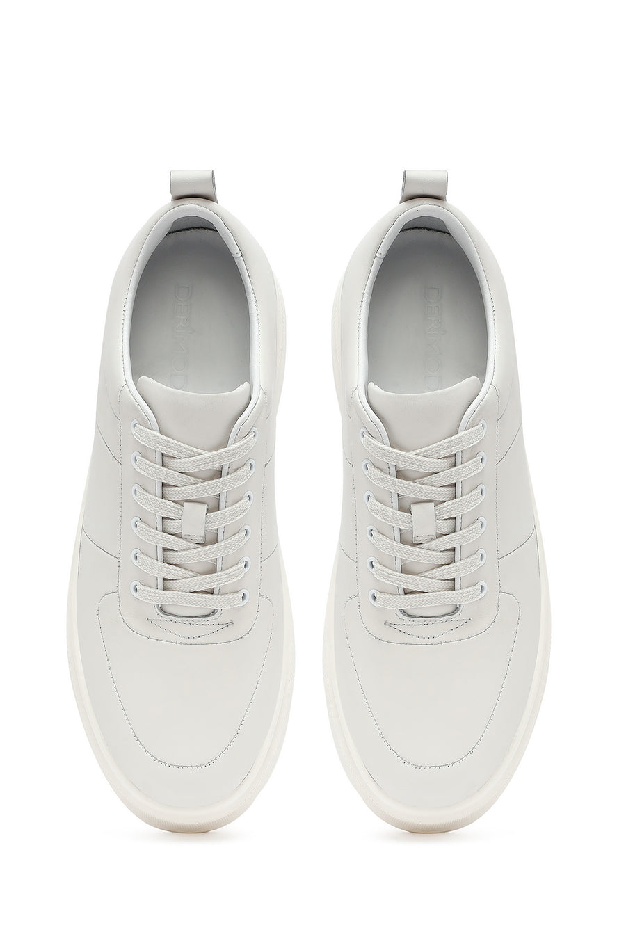Men's White Lace-Up Thick-Soled Leather Sneakers