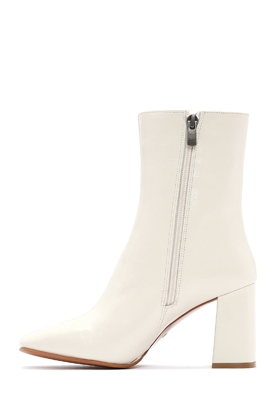 Women's Beige Leather Heeled Classic Boots