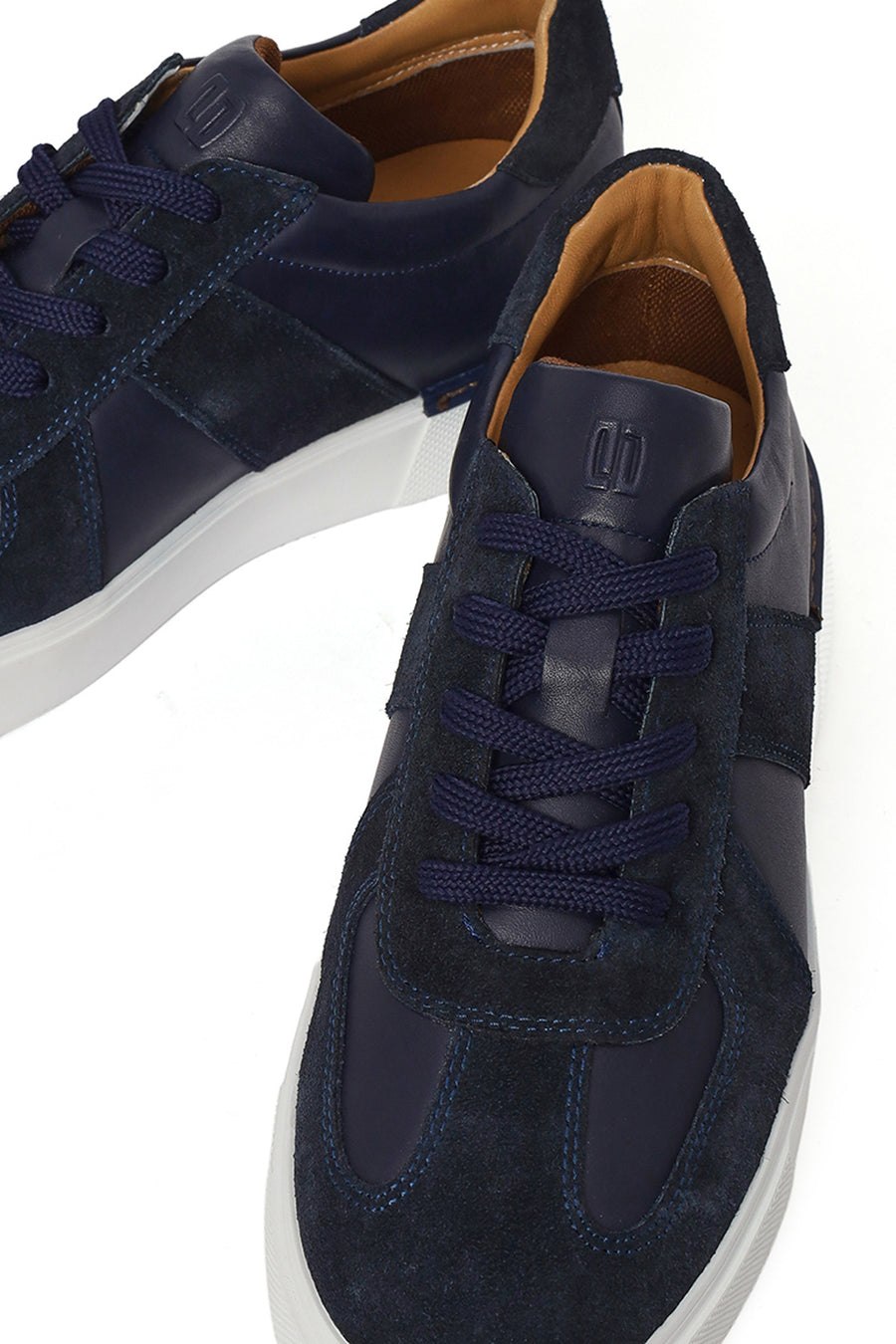 Erkek Lacivert Bağcıklı Deri Sneaker