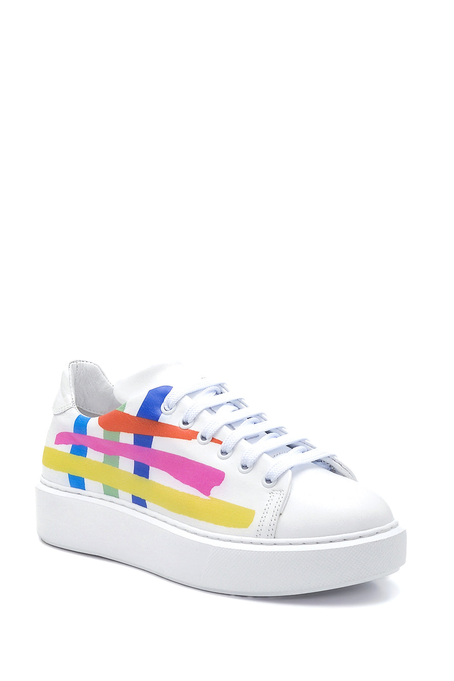 Women's Leather Colored Stripe Sneaker