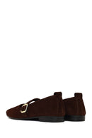 Women's Brown Buckled Suede Leather Ballet Flat | Derimod