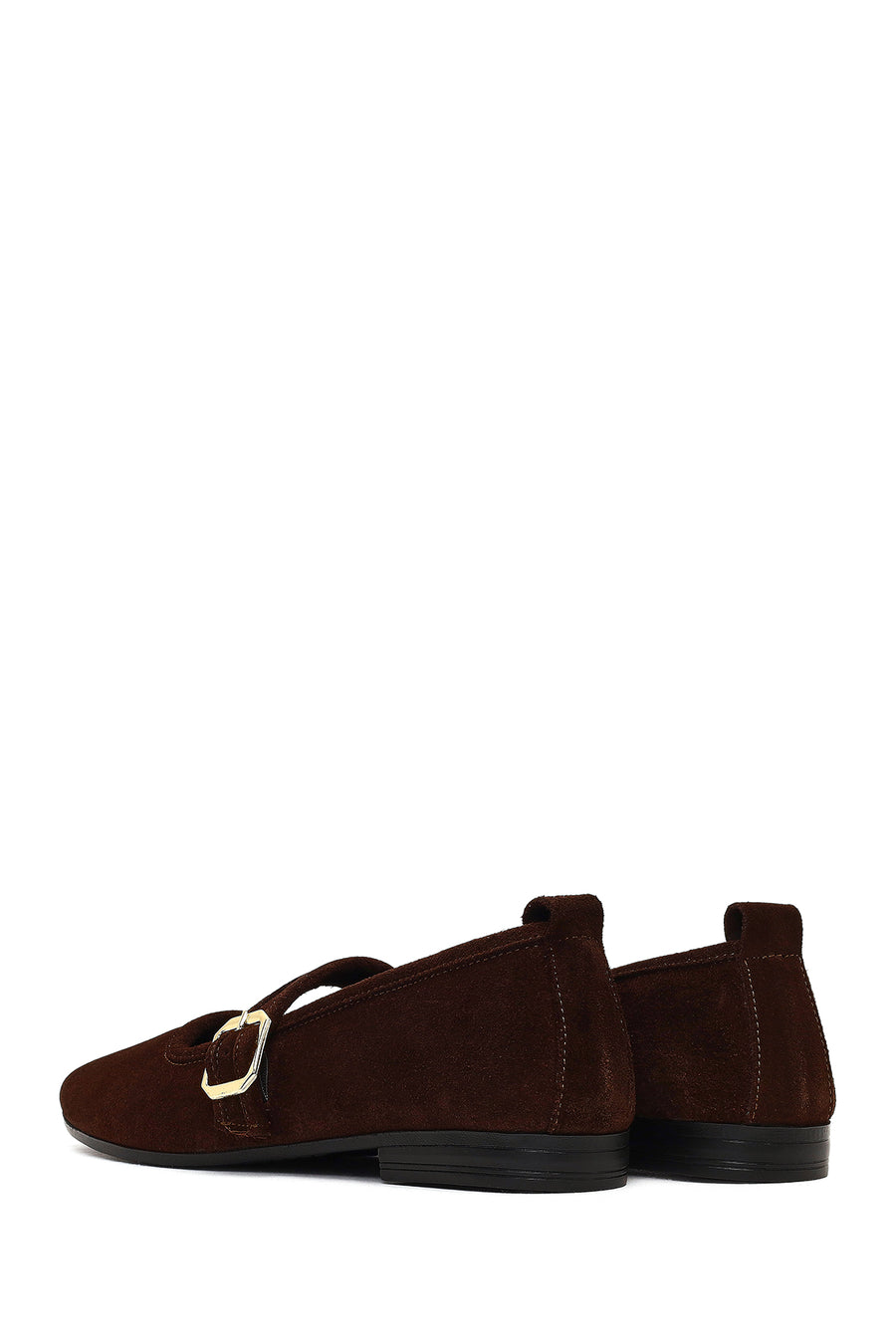 Women's Brown Buckled Suede Leather Ballet Flat