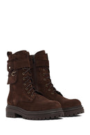 Women's Brown Zippered Suede Leather Boots | Derimod