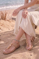 Woman Beige Ankle-Buckle Embellished Toe-Post Sandal | Derimod