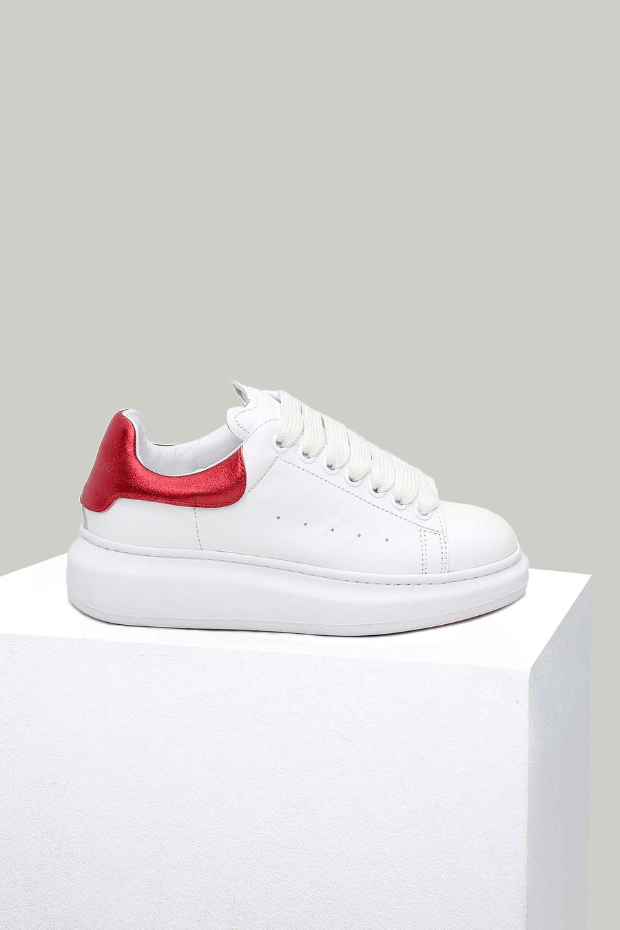 Beyaz-Kırmızı Kadın Deri Sneaker