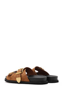 Women's Brown Buckled Suede Slippers | Derimod