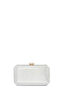 Women's Silver Long Chain Strap Stone Metallic Mini Evening Box Bag | Derimod