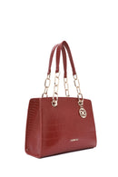Women's Claret Red Long Strap Crocodile Patterned Classic Shoulder Bag | Derimod