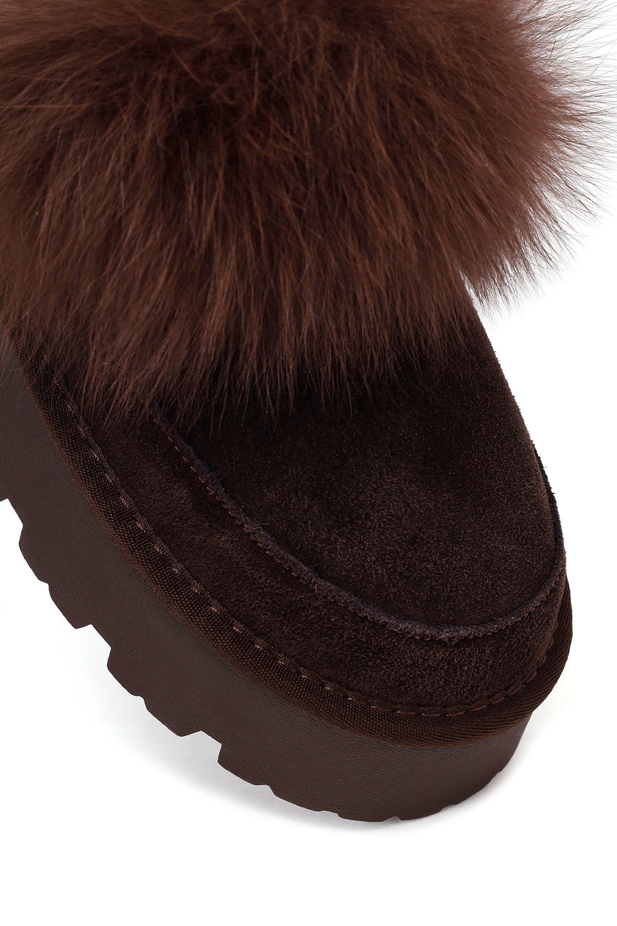 Kadın Kahverengi Kalın Tabanlı Peluş Süet Deri Teddy Terlik