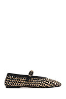 Women's Black Buckled Straw Leather Ballerinas | Derimod