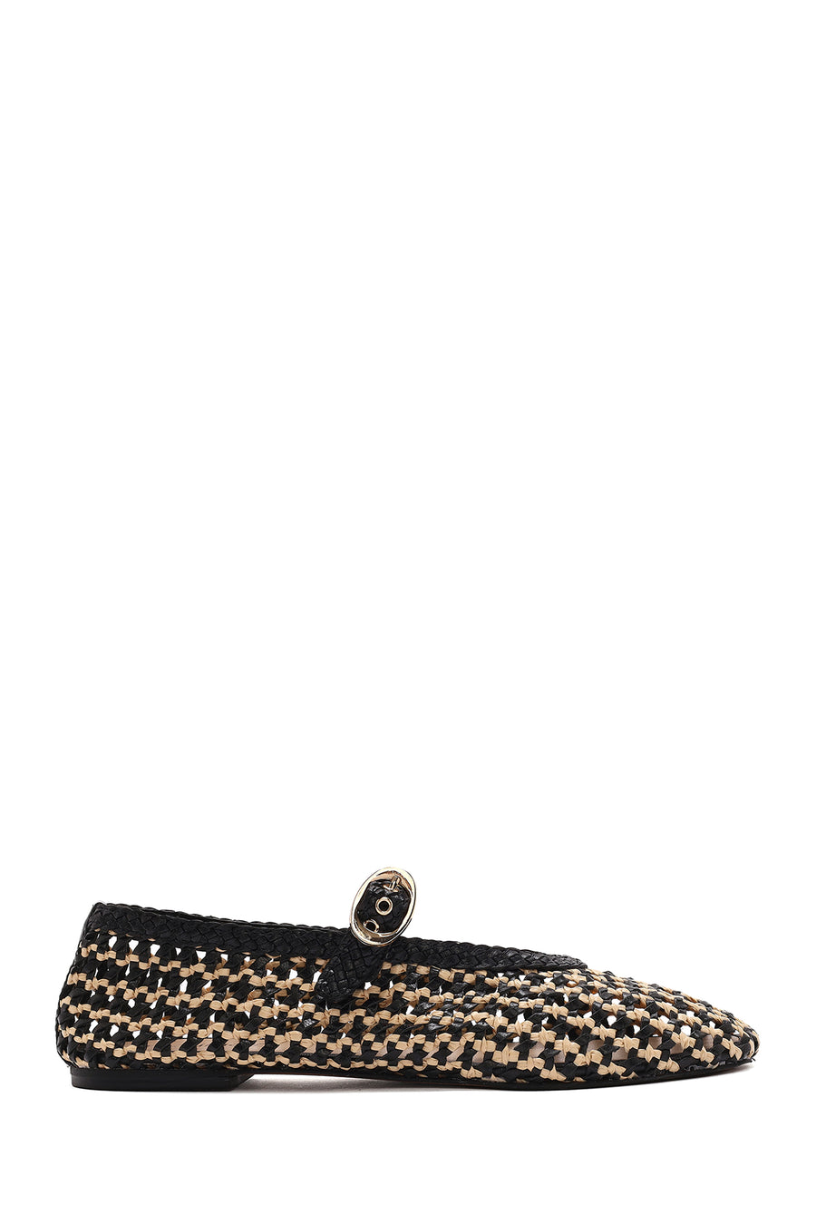 Women's Black Buckled Straw Leather Ballerinas 25SFD5511M7 | Derimod