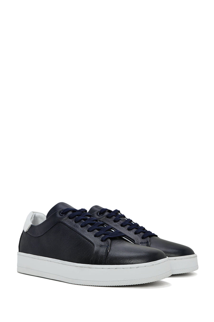Men's Navy Blue Lace-Up Leather Sneaker
