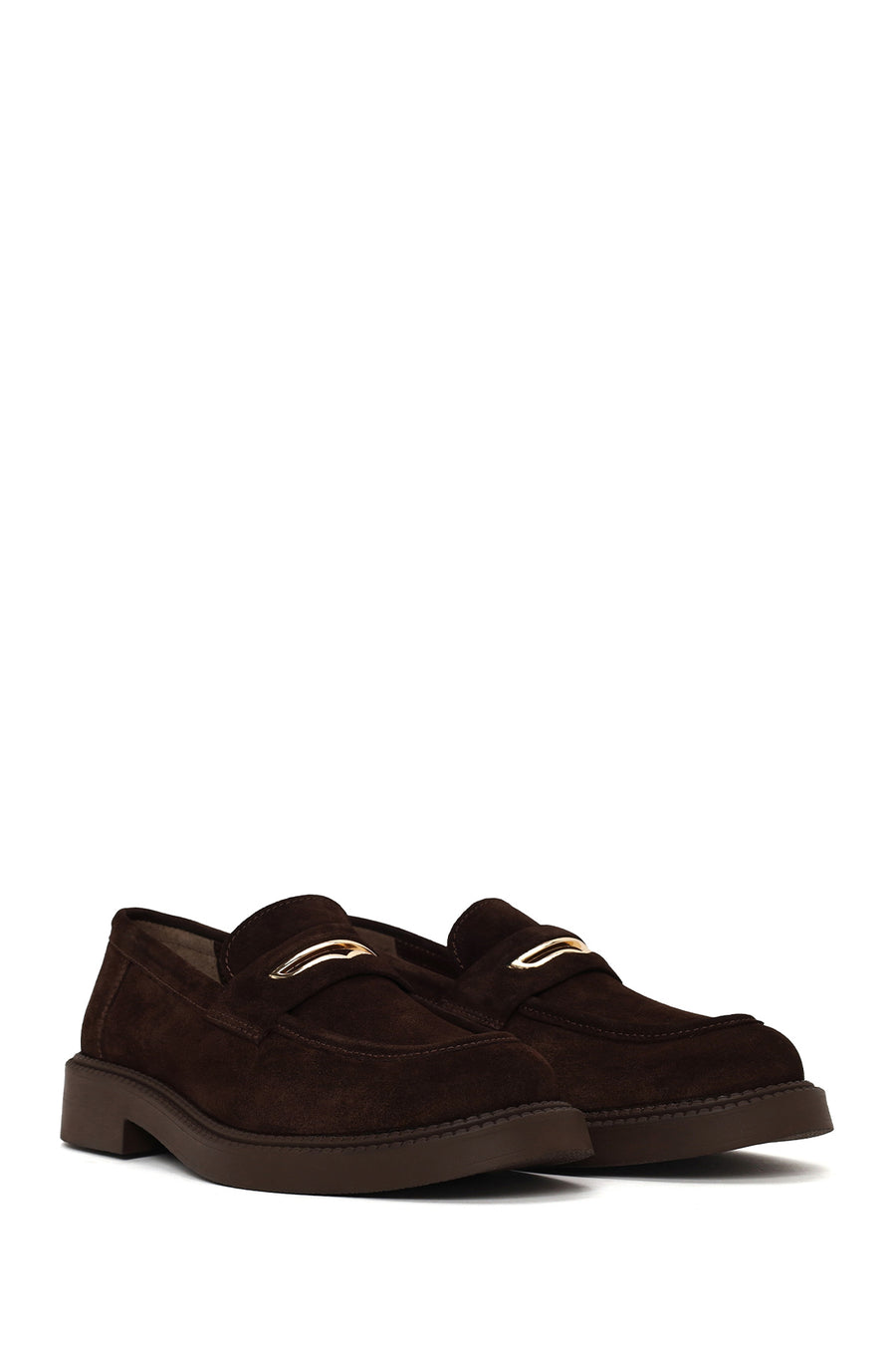 Woman Brown Buckled Thick-Soled Suede Loafer