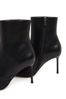 Women's Black Zippered Thin Heeled Leather Boot | Derimod