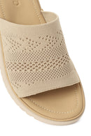 Woman Beige Thick-Soled Patterned Comfort Slippers | Derimod