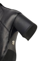 Women's Black Zippered Thick Heeled Leather Boot | Derimod