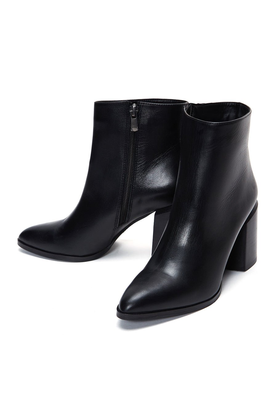 Women's Black Leather Heeled Classic Boots