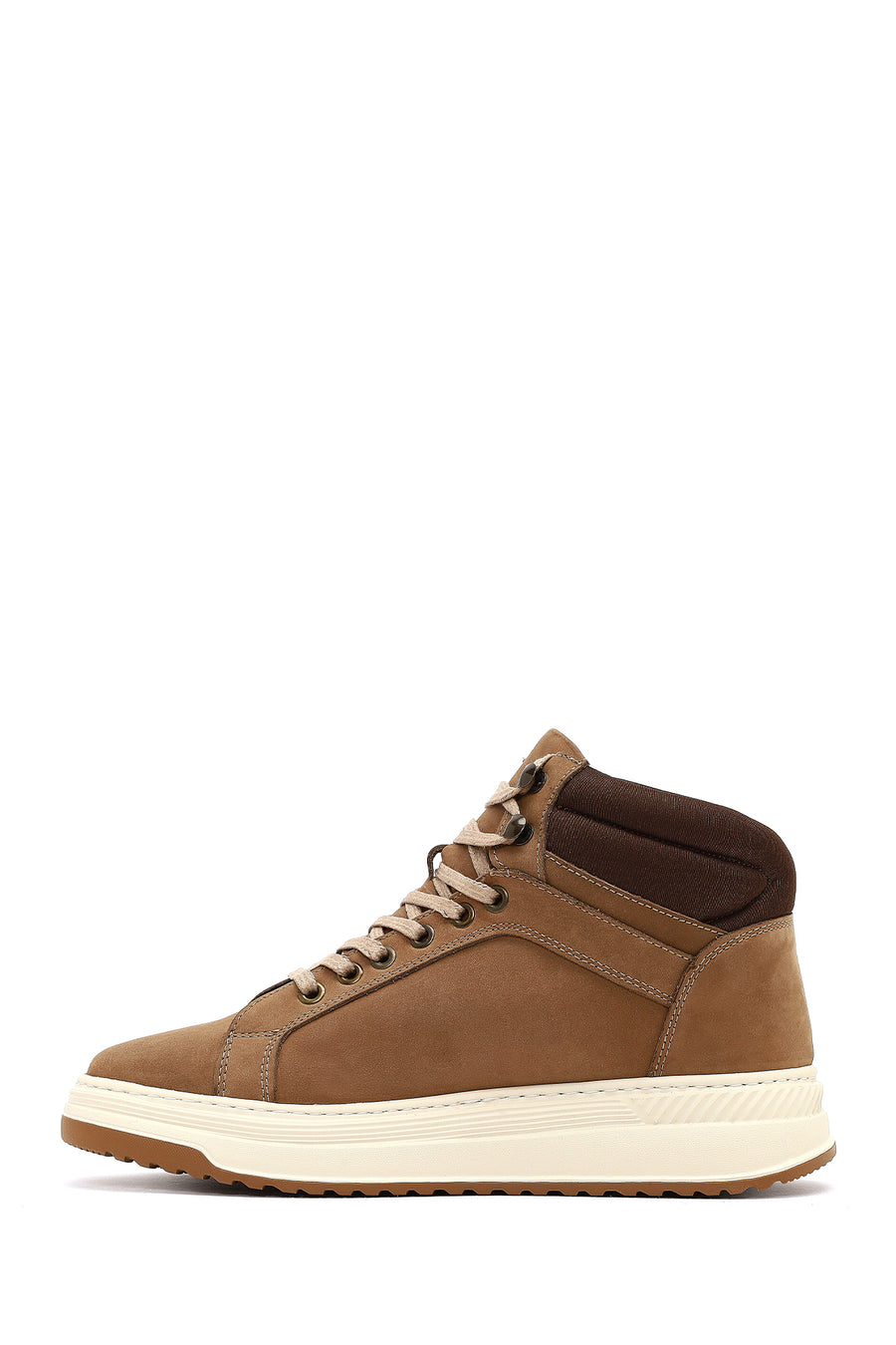 Men's Beige Lace-Up Thick-Soled Nubuck Leather Sports Boots