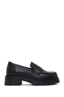 Woman Black Thick-Soled Leather Masculine Loafer | Derimod