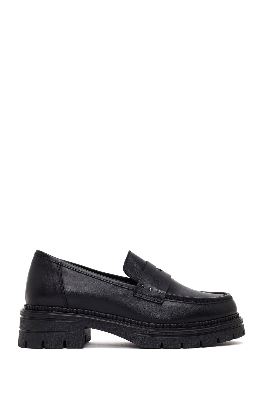 Woman Black Thick-Soled Leather Masculine Loafer AF190053DV | Derimod
