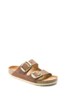 Birkenstock Women's Brown Leather Double Buckle Arizona Big Buckle Slippers | Derimod
