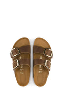 Birkenstock Women's Brown Leather Double Buckle Arizona Big Buckle Slippers | Derimod